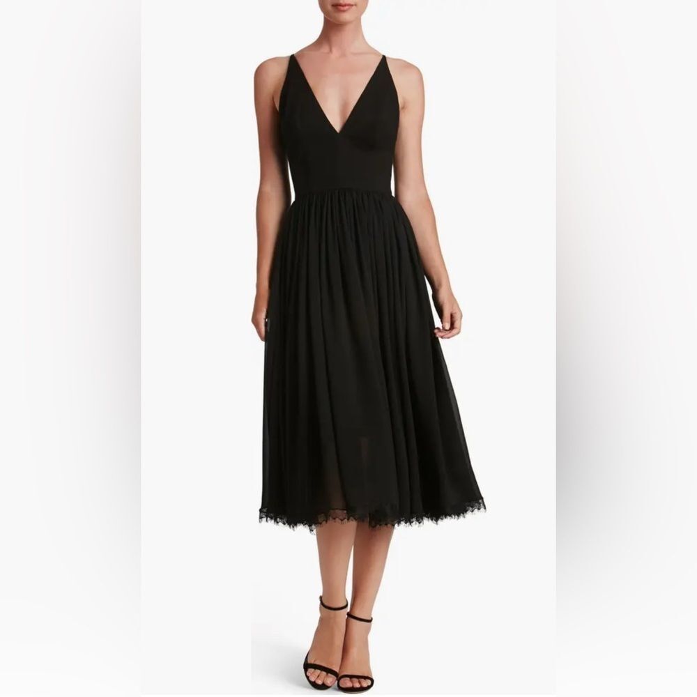 Dress The Population Alicia Black Party Dress Formal Plunge Neck Dress Large